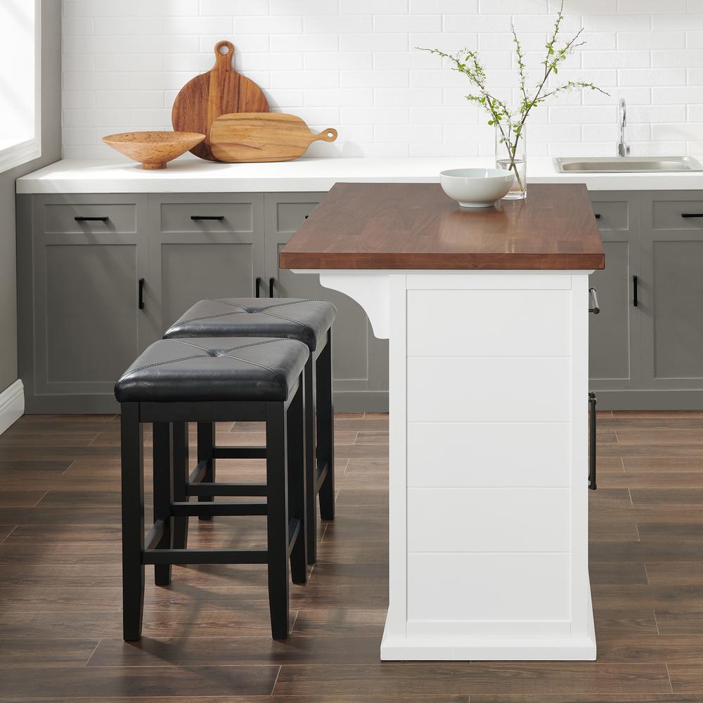 Bartlett Wood Top Kitchen Island W/Uph Square Stools - Kitchen Island & 2 Stools. Picture 6