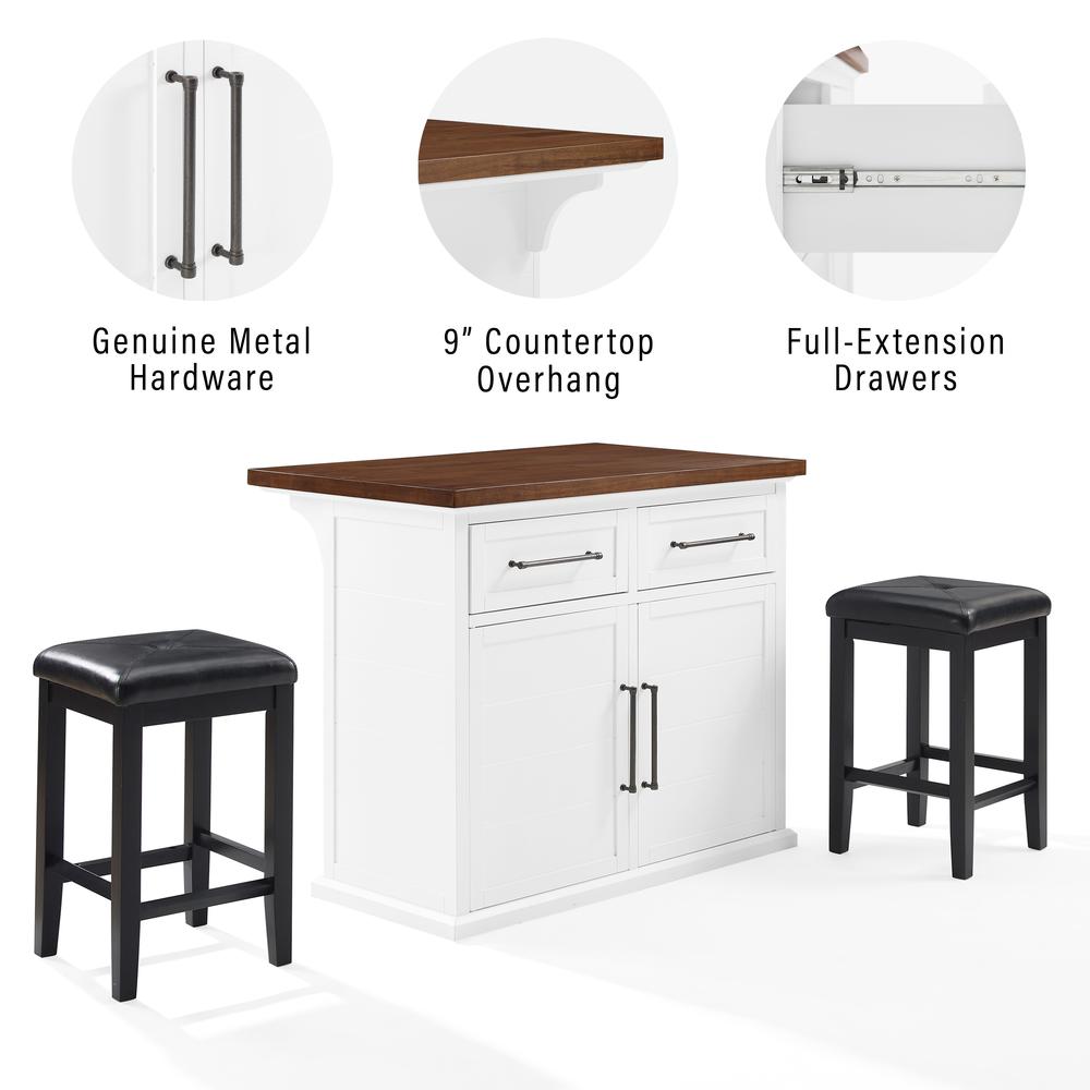Bartlett Wood Top Kitchen Island W/Uph Square Stools - Kitchen Island & 2 Stools. Picture 8