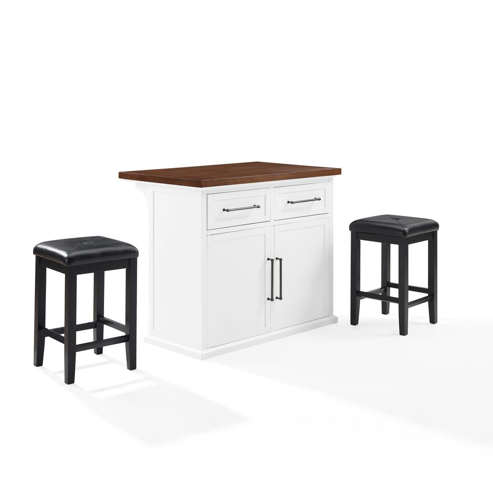 Bartlett Wood Top Kitchen Island W/Uph Square Stools - Kitchen Island & 2 Stools. Picture 1