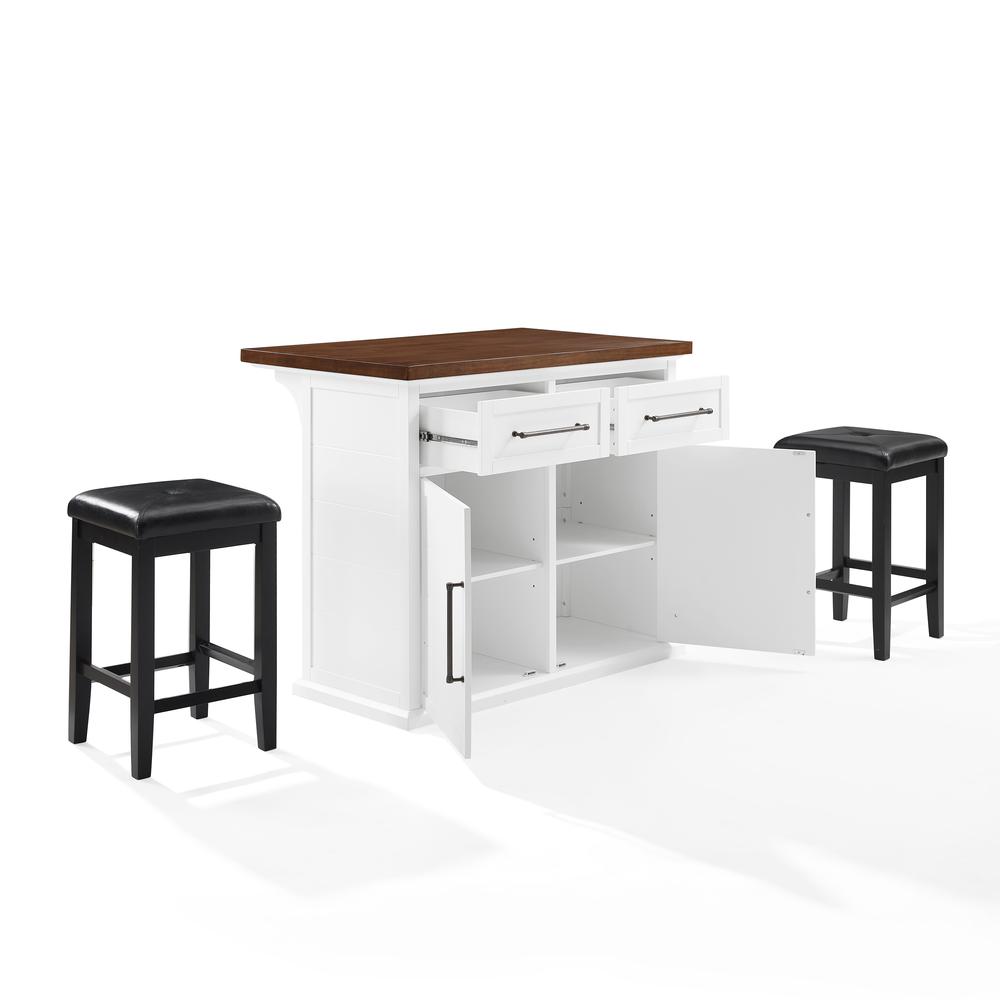Bartlett Wood Top Kitchen Island W/Uph Square Stools - Kitchen Island & 2 Stools. Picture 11