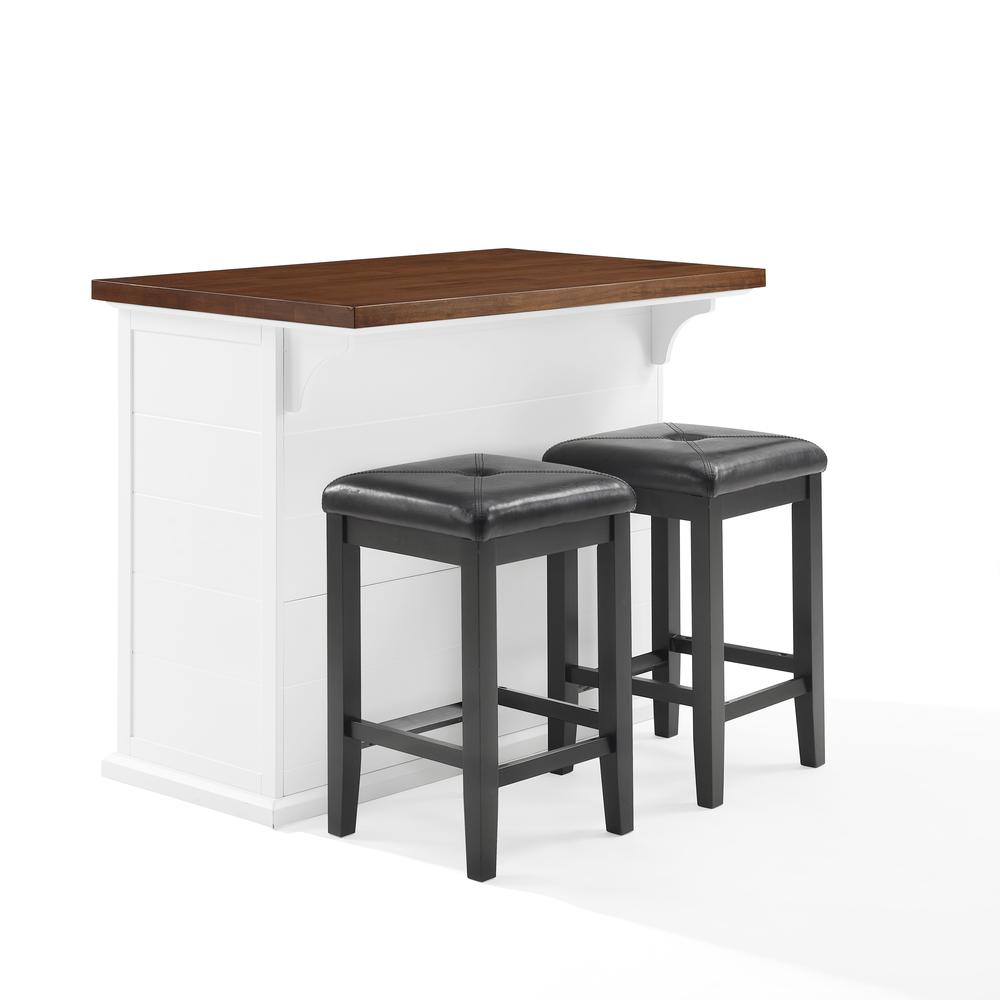 Bartlett Wood Top Kitchen Island W/Uph Square Stools - Kitchen Island & 2 Stools. Picture 12