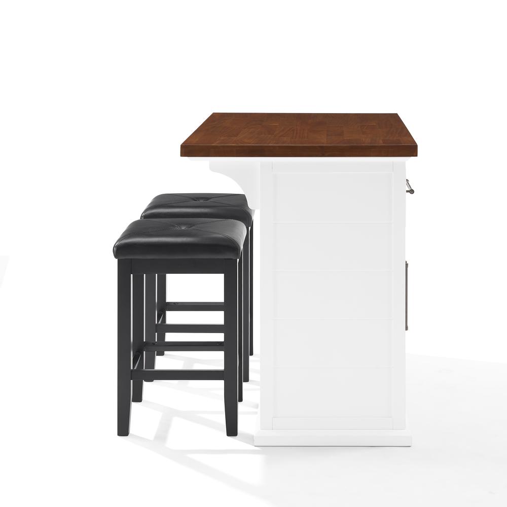 Bartlett Wood Top Kitchen Island W/Uph Square Stools - Kitchen Island & 2 Stools. Picture 13