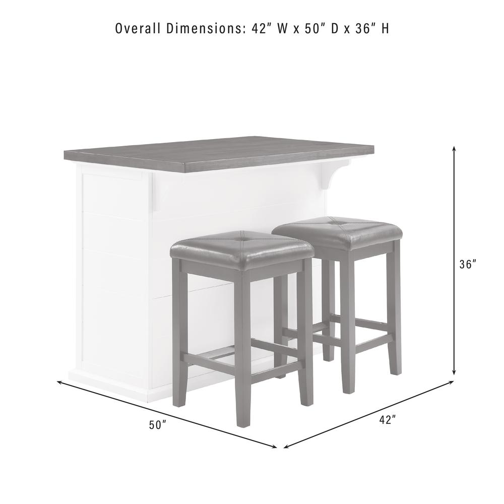 Bartlett Wood Top Kitchen Island W/Uph Square Stools - Kitchen Island & 2 Stools. Picture 14