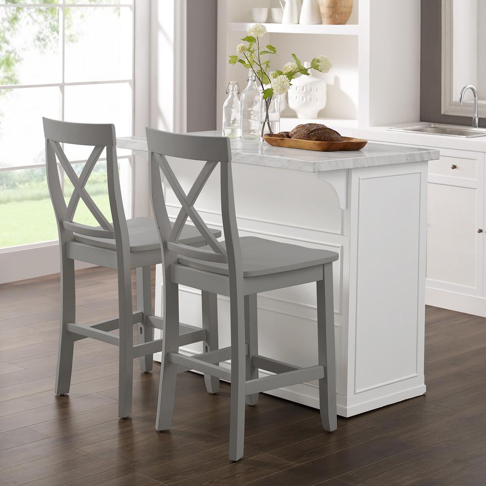 Cutler Faux Marble Top Kitchen Island W/X-Back Stools, Kitchen Island & 2 Stools. Picture 5