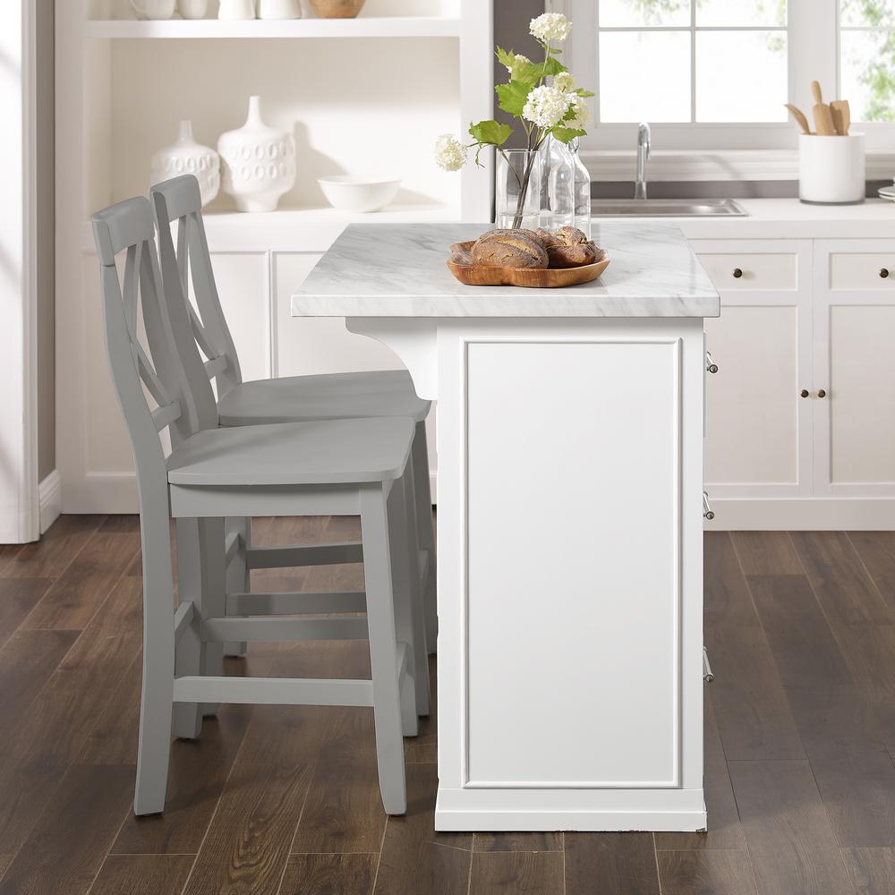 Cutler Faux Marble Top Kitchen Island W/X-Back Stools, Kitchen Island & 2 Stools. Picture 6