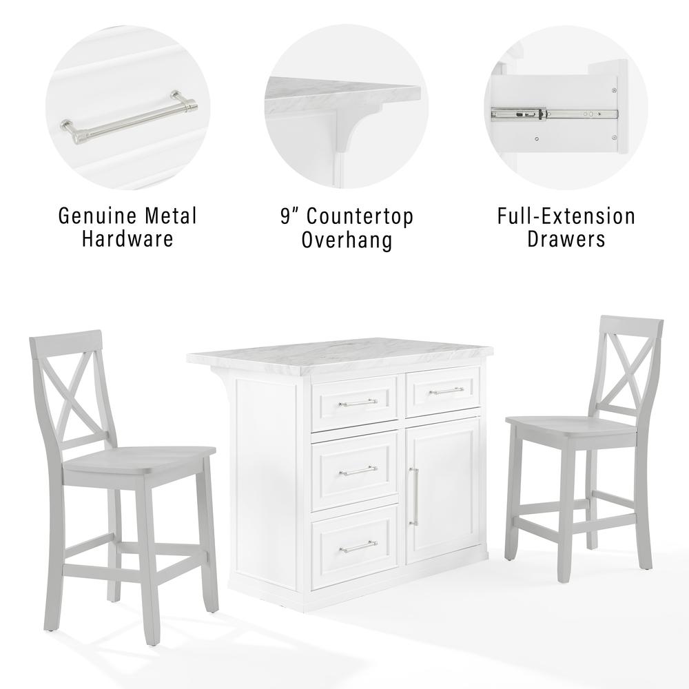 Cutler Faux Marble Top Kitchen Island W/X-Back Stools, Kitchen Island & 2 Stools. Picture 8