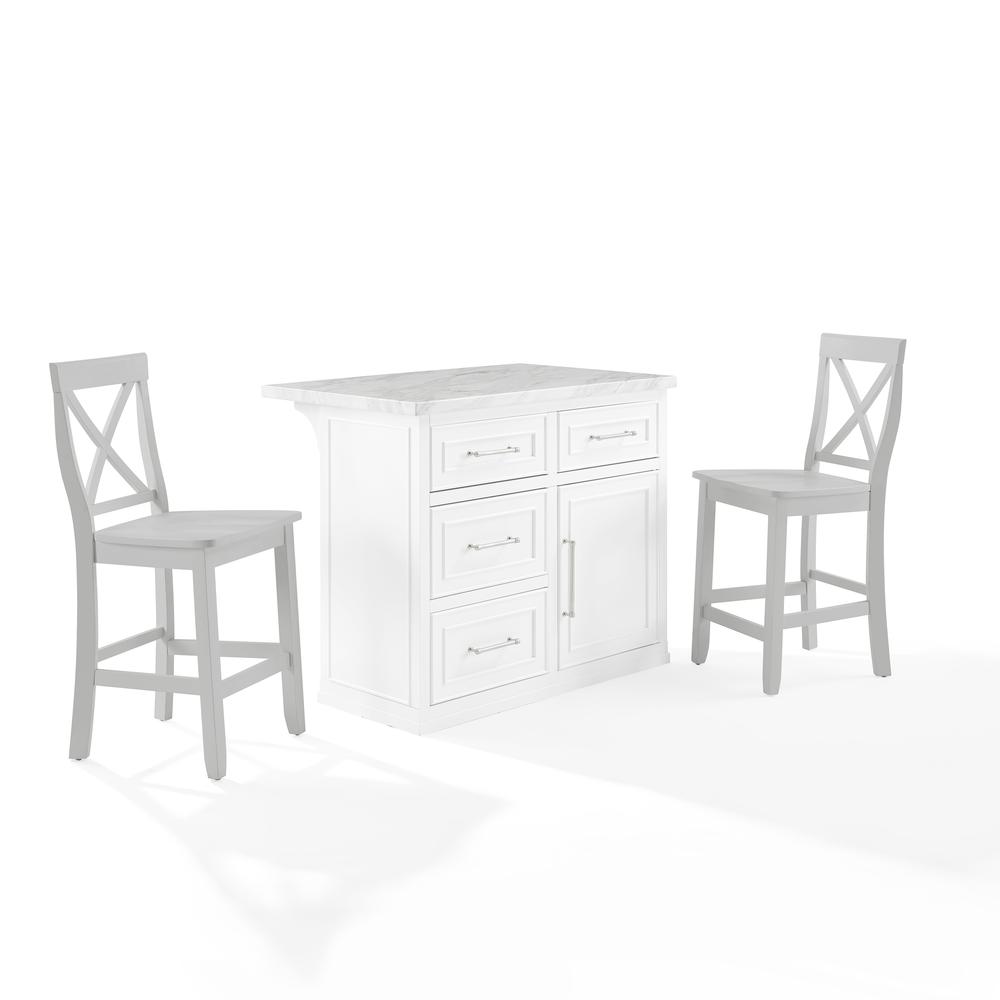 Cutler Faux Marble Top Kitchen Island W/X-Back Stools, Kitchen Island & 2 Stools. Picture 10