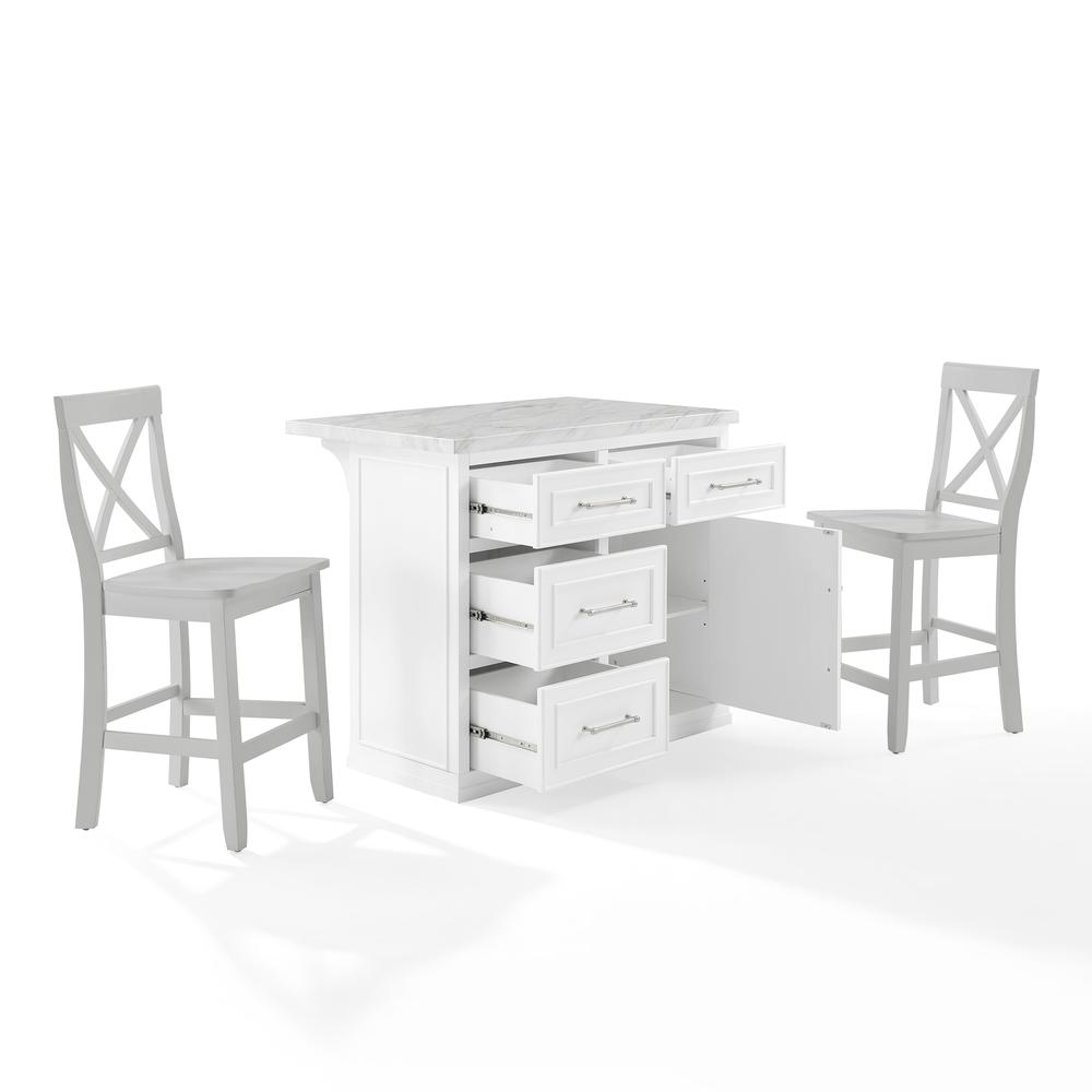 Cutler Faux Marble Top Kitchen Island W/X-Back Stools, Kitchen Island & 2 Stools. Picture 1