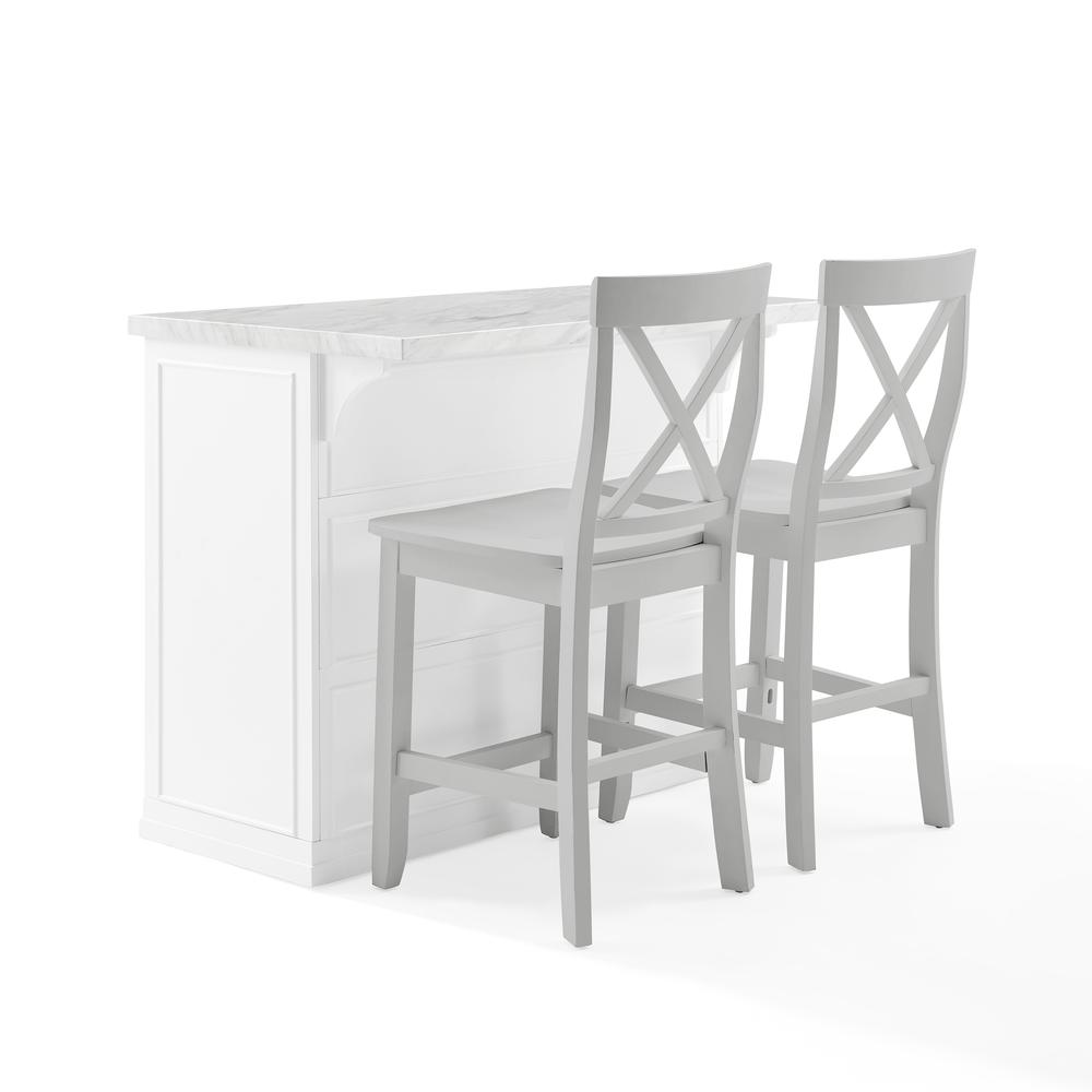 Cutler Faux Marble Top Kitchen Island W/X-Back Stools, Kitchen Island & 2 Stools. Picture 11