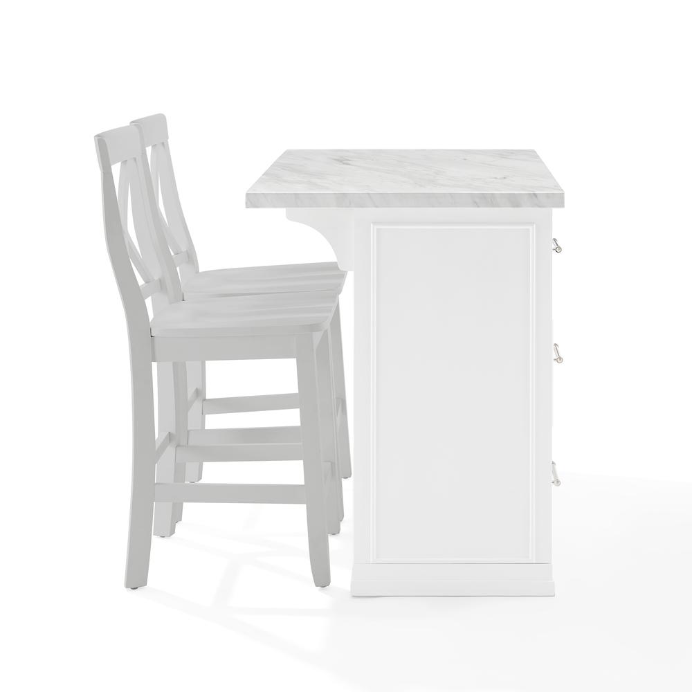 Cutler Faux Marble Top Kitchen Island W/X-Back Stools, Kitchen Island & 2 Stools. Picture 12
