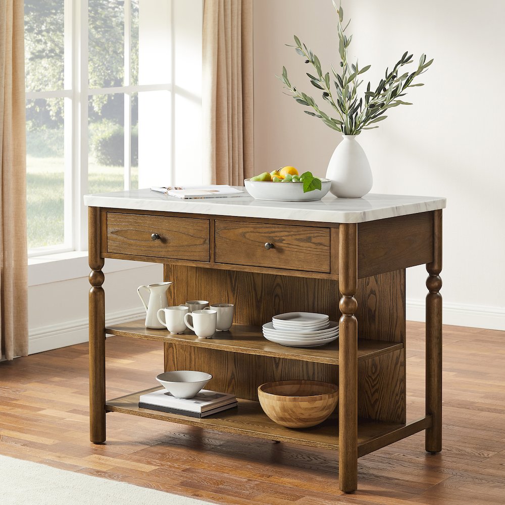 Roselyn Faux Marble Top Sit At Kitchen Island Brown/White Marble. Picture 5