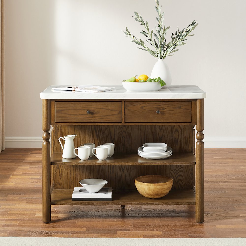 Roselyn Faux Marble Top Sit At Kitchen Island Brown/White Marble. Picture 6