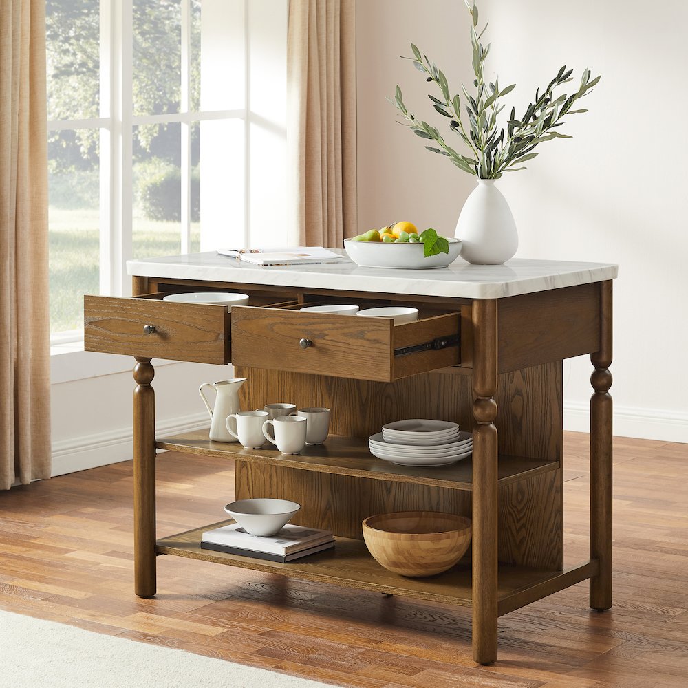 Roselyn Faux Marble Top Sit At Kitchen Island Brown/White Marble. Picture 7
