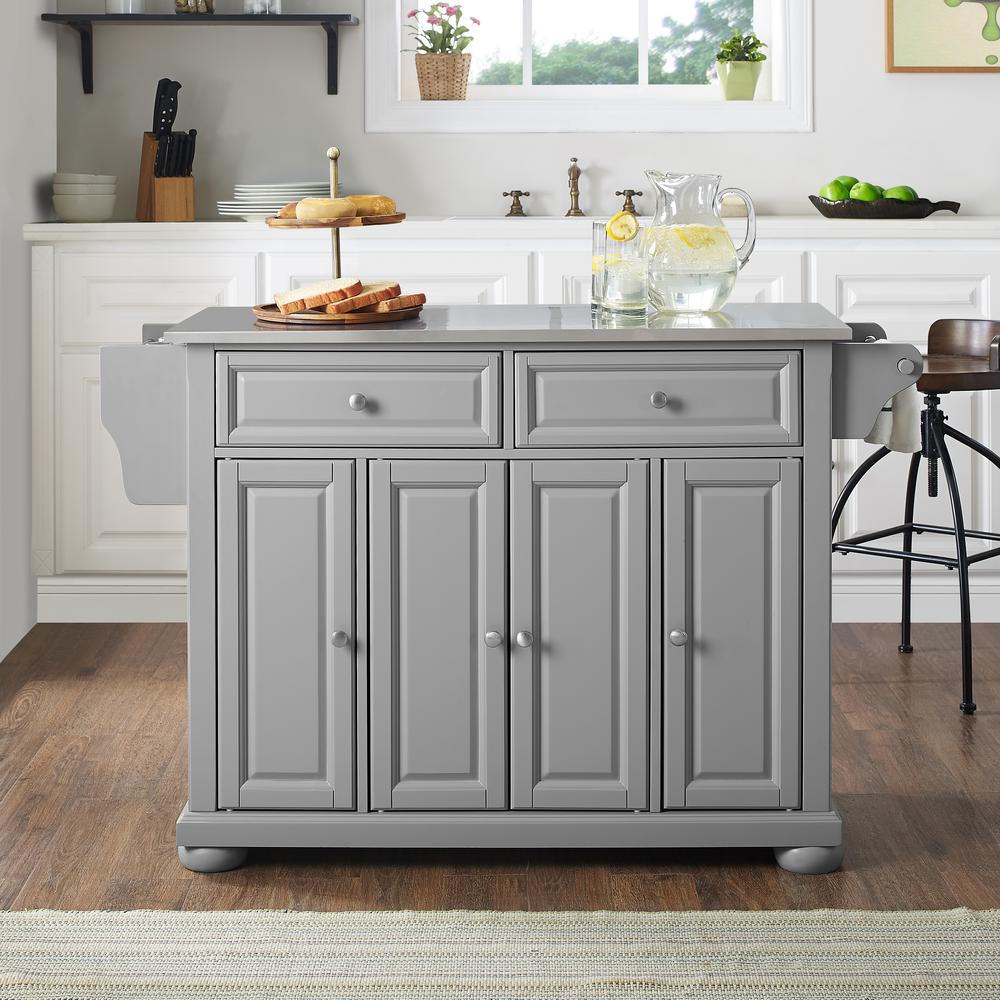 Alexandria Stainless Steel Top Kitchen Island/Cart Gray/Stainless Steel. Picture 3