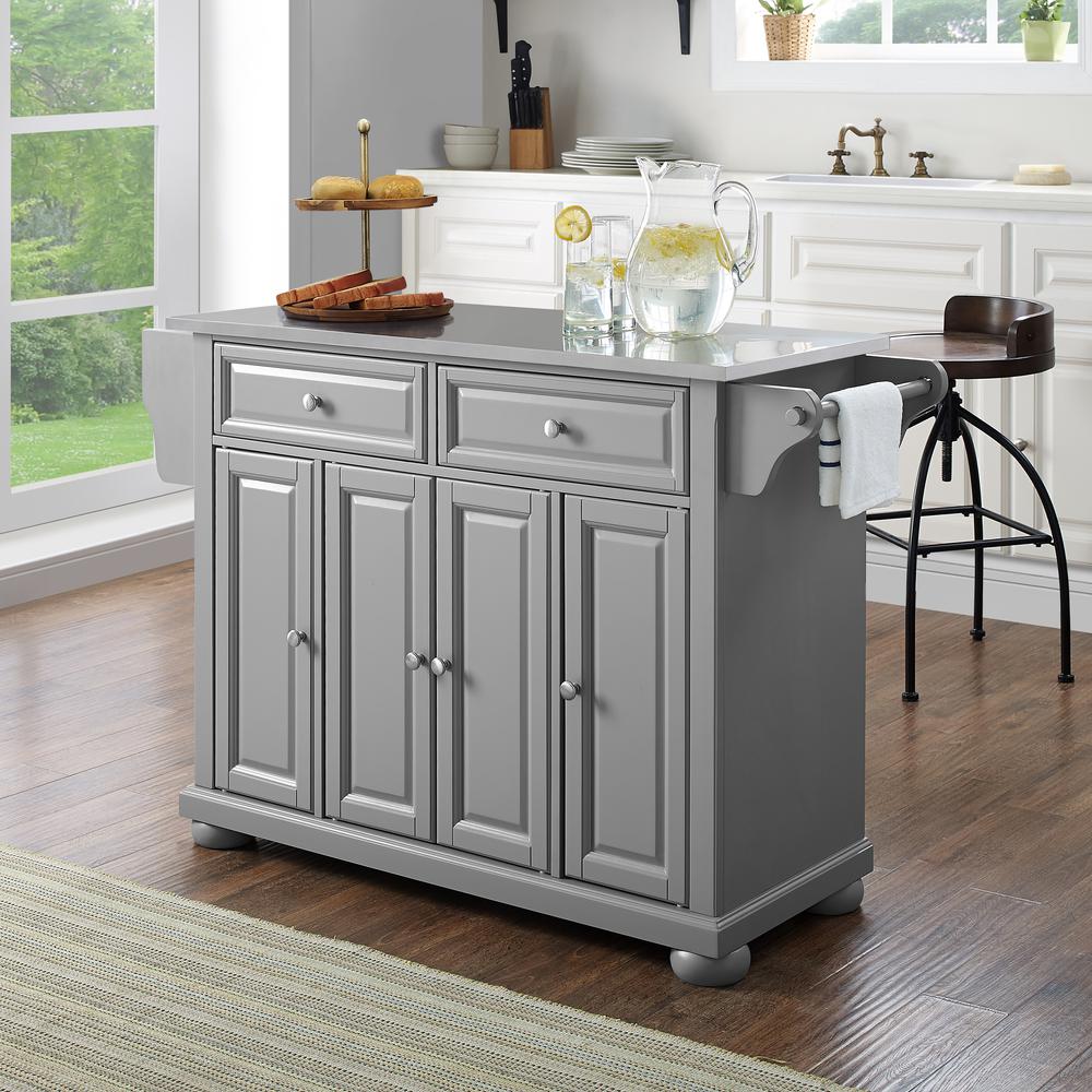 Alexandria Stainless Steel Top Kitchen Island/Cart Gray/Stainless Steel. Picture 4
