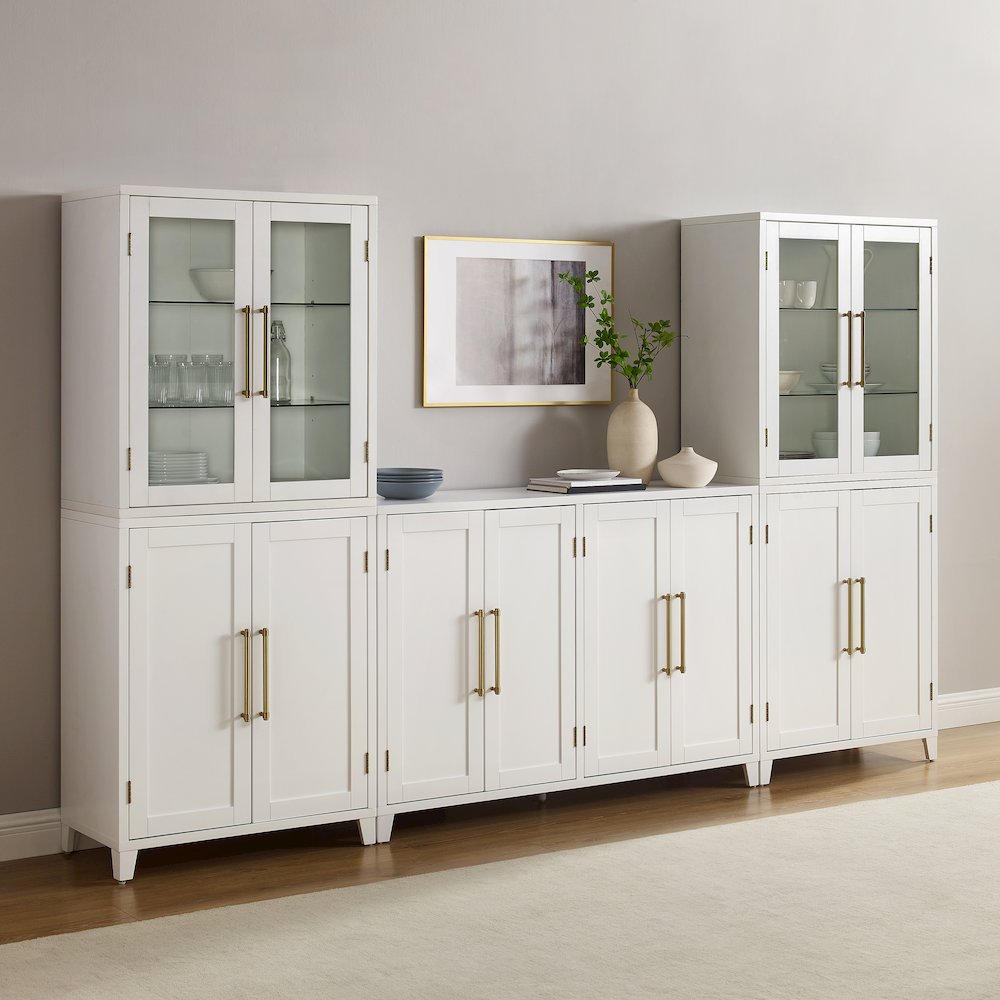 3Pc Sideboard And Pantry Set W/ Glass Door Hutch, Sideboard, 2 Door Pantries. Picture 5