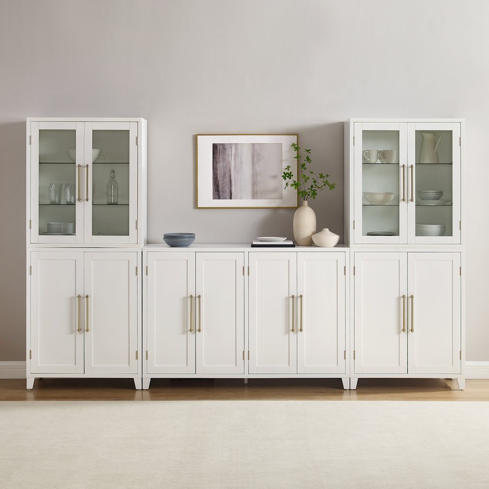 3Pc Sideboard And Pantry Set W/ Glass Door Hutch, Sideboard, 2 Door Pantries. Picture 6