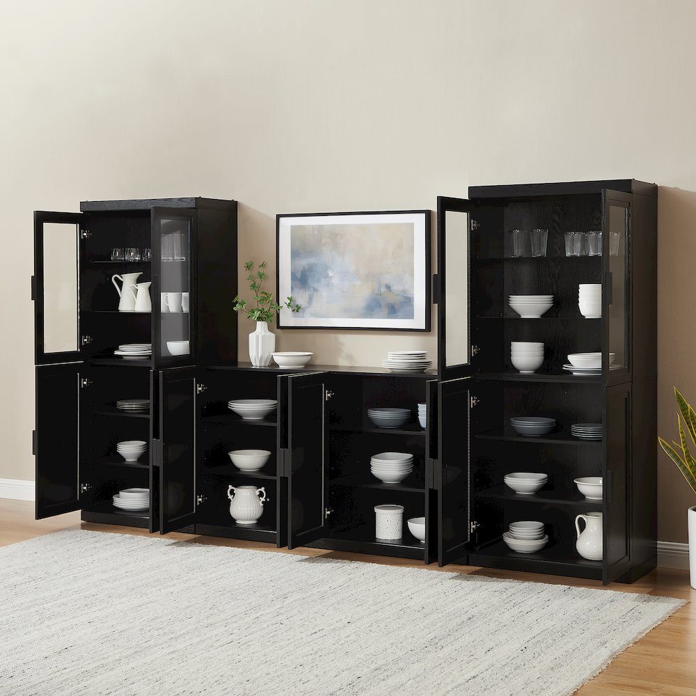 3-Piece Sideboard And Glass Door Pantry Set, Sideboard, 2 Glass Door Pantries. Picture 7