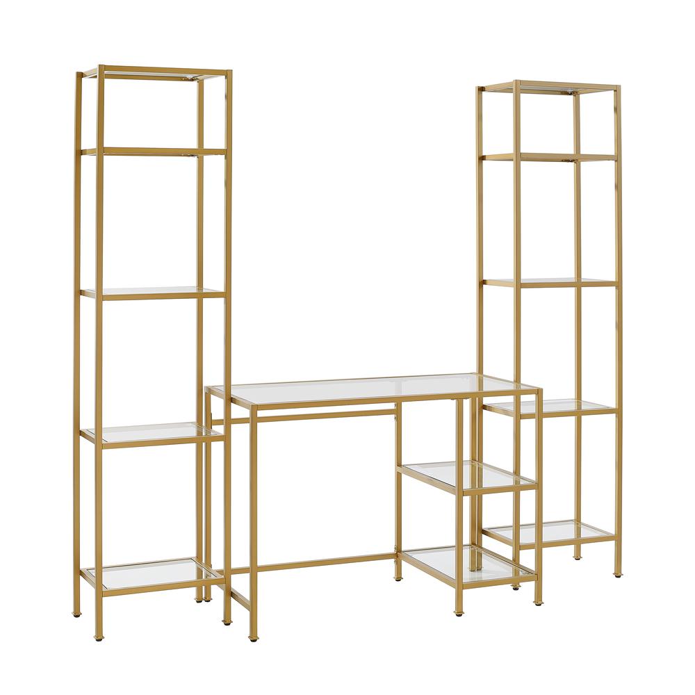 Aimee 3Pc Desk And Etagere Set Soft Gold - Desk & 2 Narrow Etageres. Picture 1