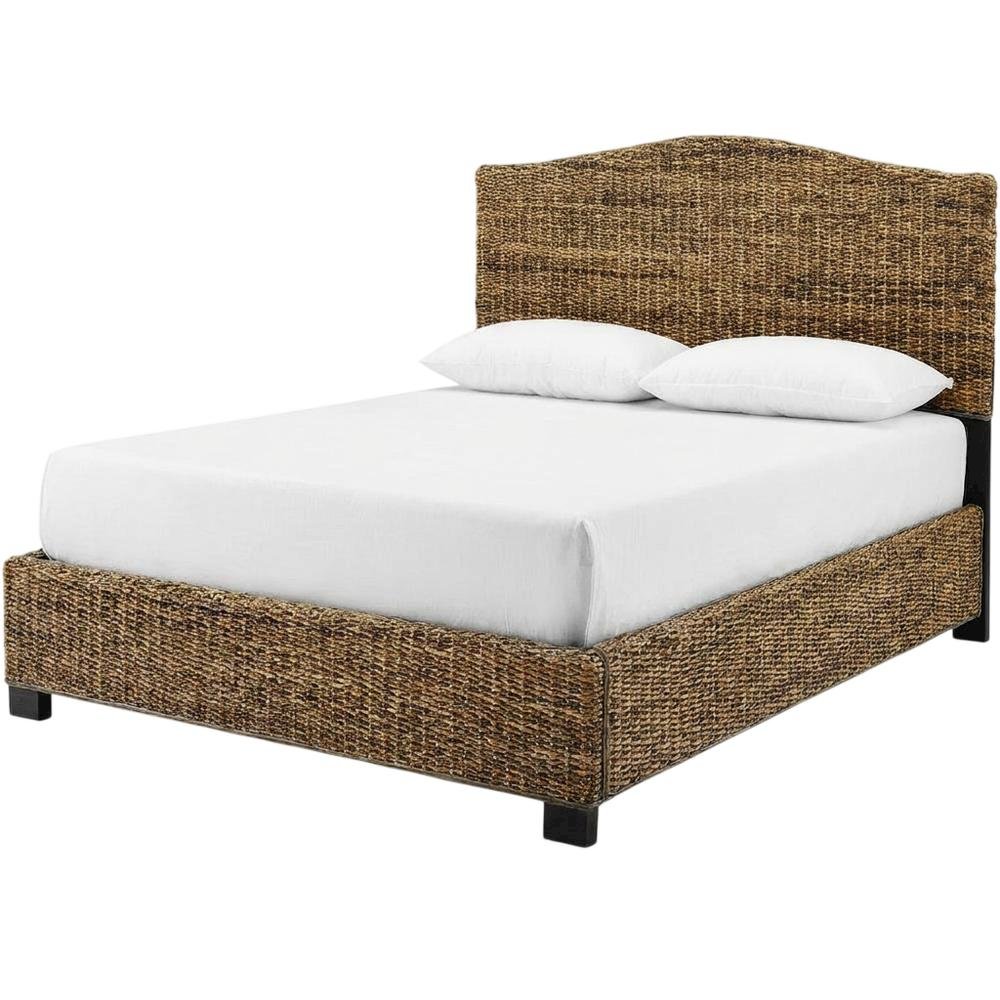 Rattan King Bed Frame with Headboard and Footboard in Natural Finish. Picture 1