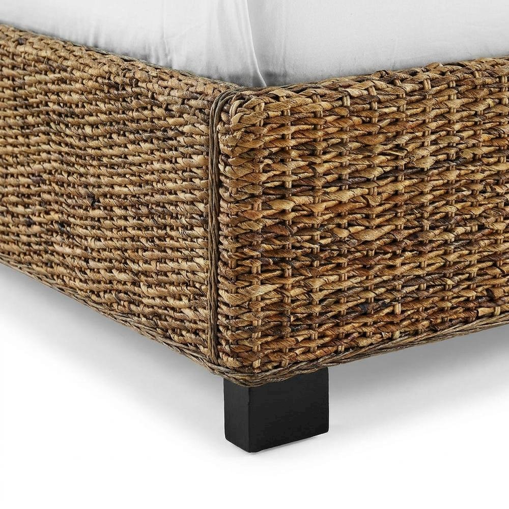 Rattan King Bed Frame with Headboard and Footboard in Natural Finish. Picture 5