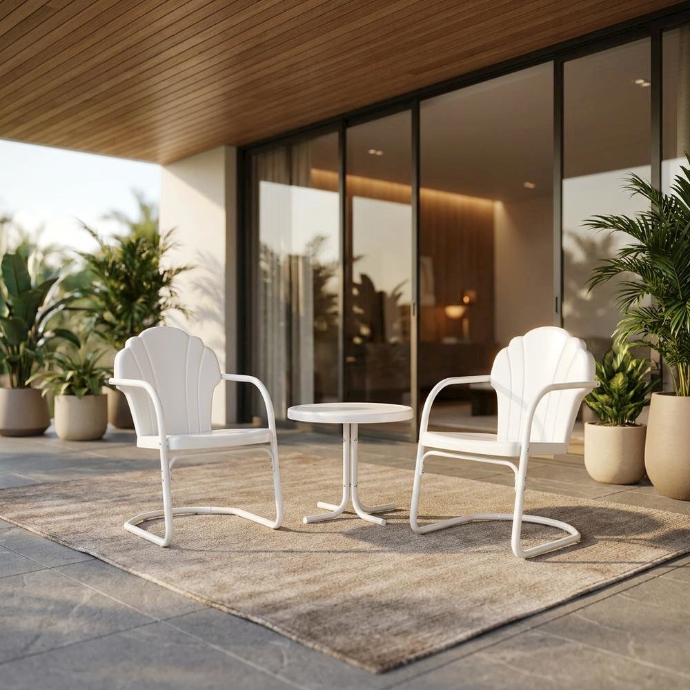 Outdoor Furniture Set with Side Table and 2 Chairs in White Satin Finish. Picture 2