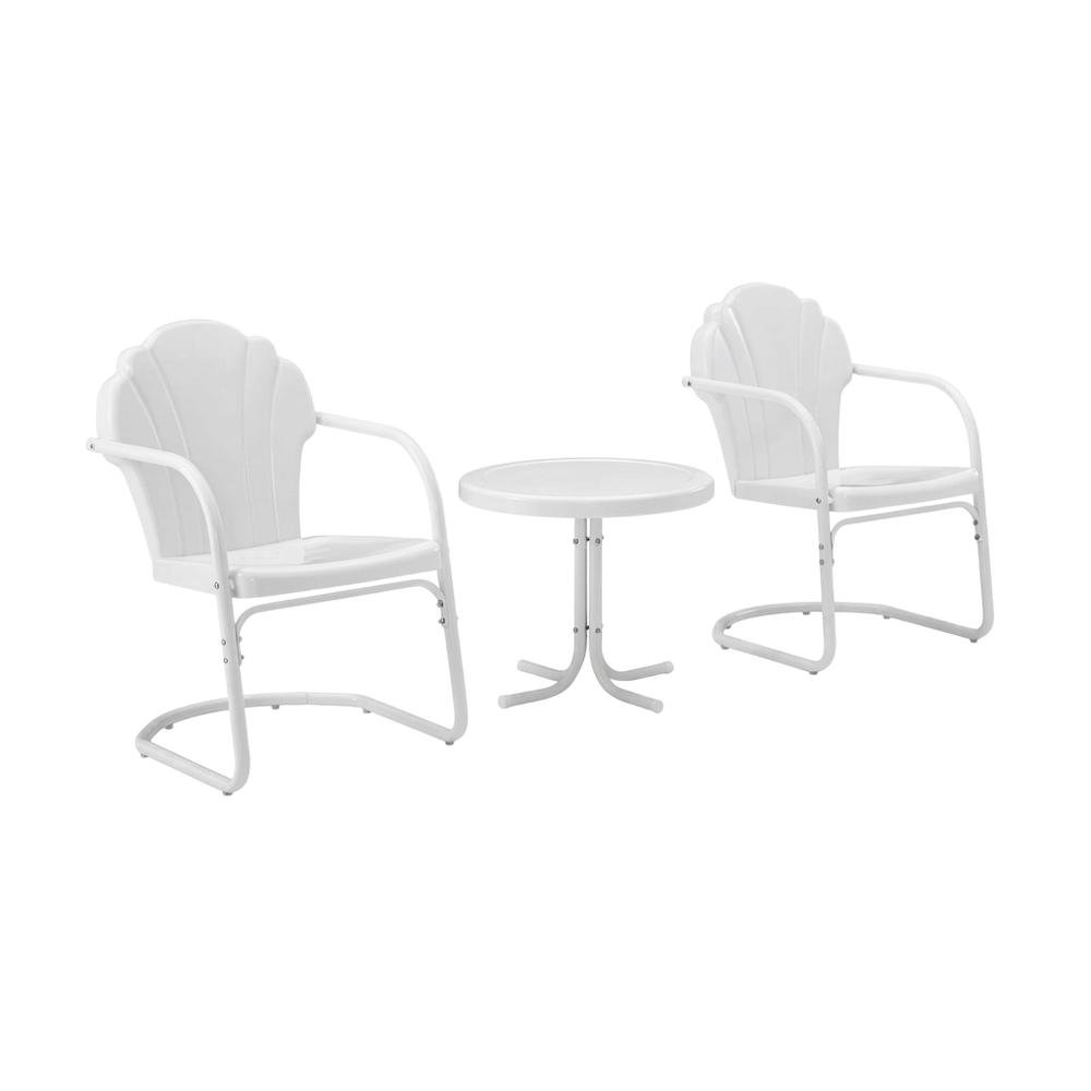 Outdoor Furniture Set with Side Table and 2 Chairs in White Satin Finish. Picture 1