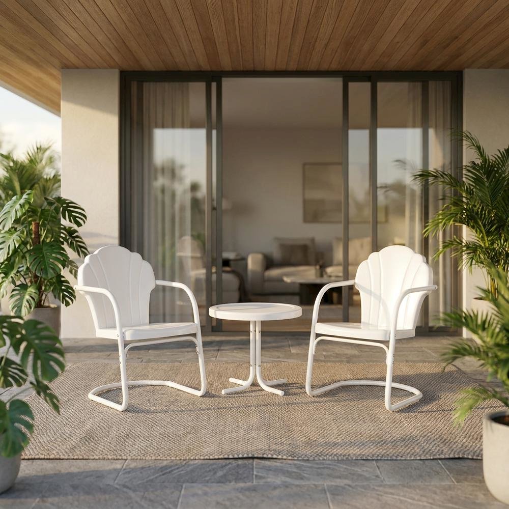 Outdoor Furniture Set with Side Table and 2 Chairs in White Satin Finish. Picture 3