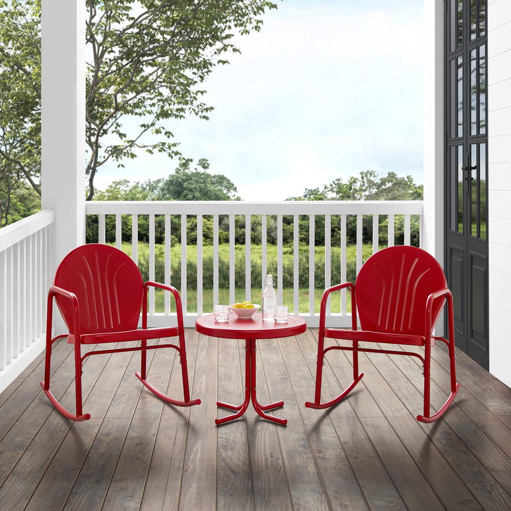 Griffith 3Pc Retro Outdoor Rocking Chair Set - Side Table & 2 Rocking Chairs. Picture 7