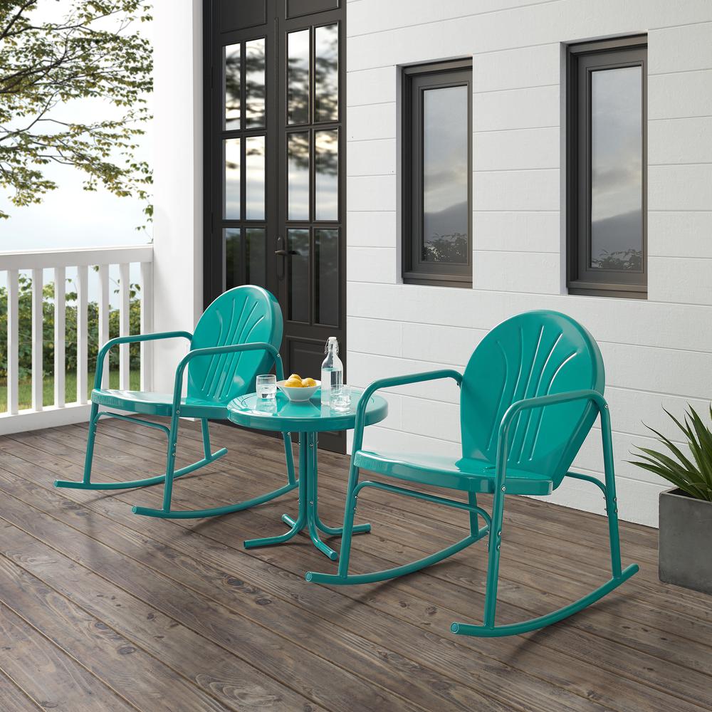 Griffith 3Pc Retro Outdoor Rocking Chair Set - Side Table & 2 Rocking Chairs. Picture 8