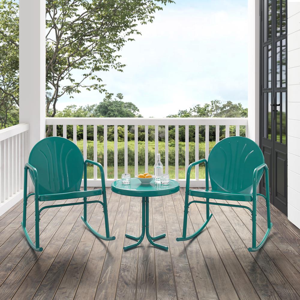 Griffith 3Pc Retro Outdoor Rocking Chair Set - Side Table & 2 Rocking Chairs. Picture 12