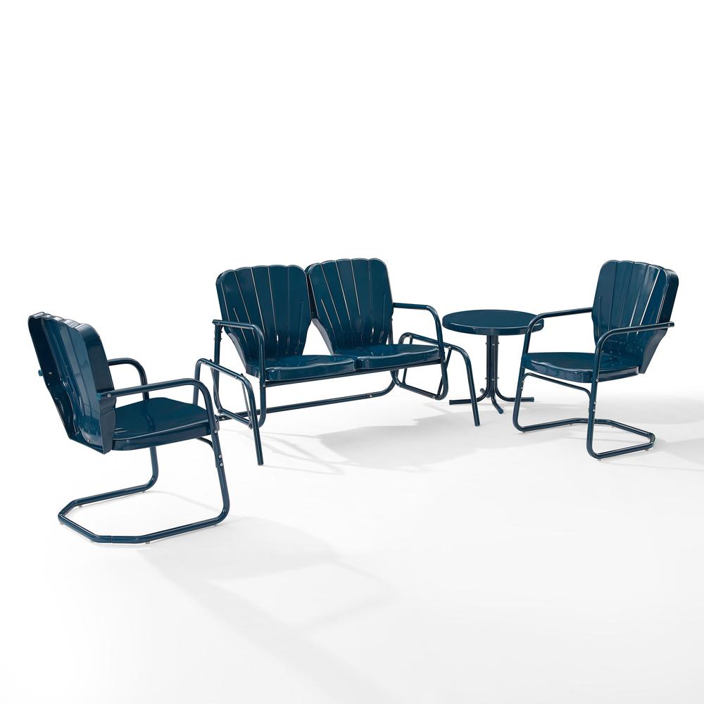 Ridgeland 4Pc Retro Outdoor Loveseat Glider Patio Set. Picture 1