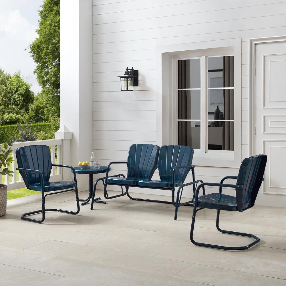 Ridgeland 4Pc Retro Outdoor Loveseat Glider Patio Set. Picture 5