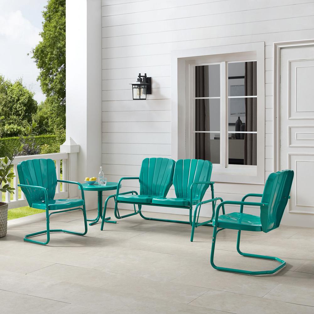 Ridgeland 4Pc Retro Outdoor Loveseat Glider Patio Set. Picture 5