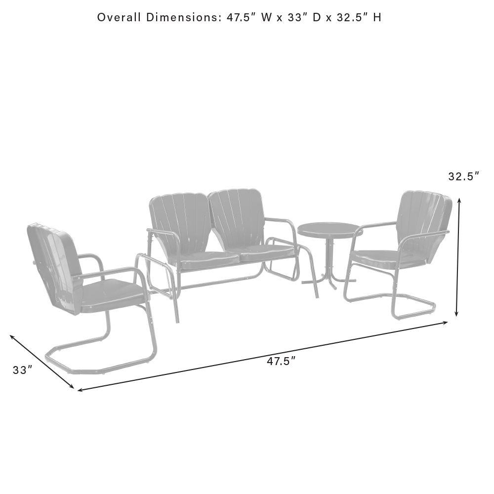 Ridgeland 4Pc Retro Outdoor Loveseat Glider Patio Set. Picture 6