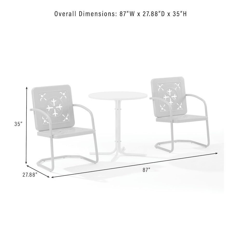Azalea 3-Piece Retro Outdoor Bistro Set - Bistro Table & 2 Chairs. Picture 10