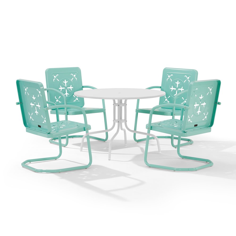 Azalea 5-Piece Round Retro Outdoor Dining Set - Table & 4 Chairs. Picture 2