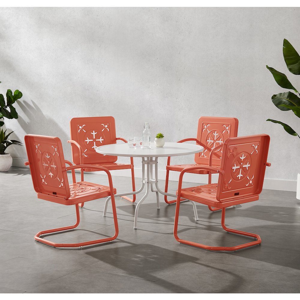 Azalea 5-Piece Round Retro Outdoor Dining Set - Table & 4 Chairs. Picture 4