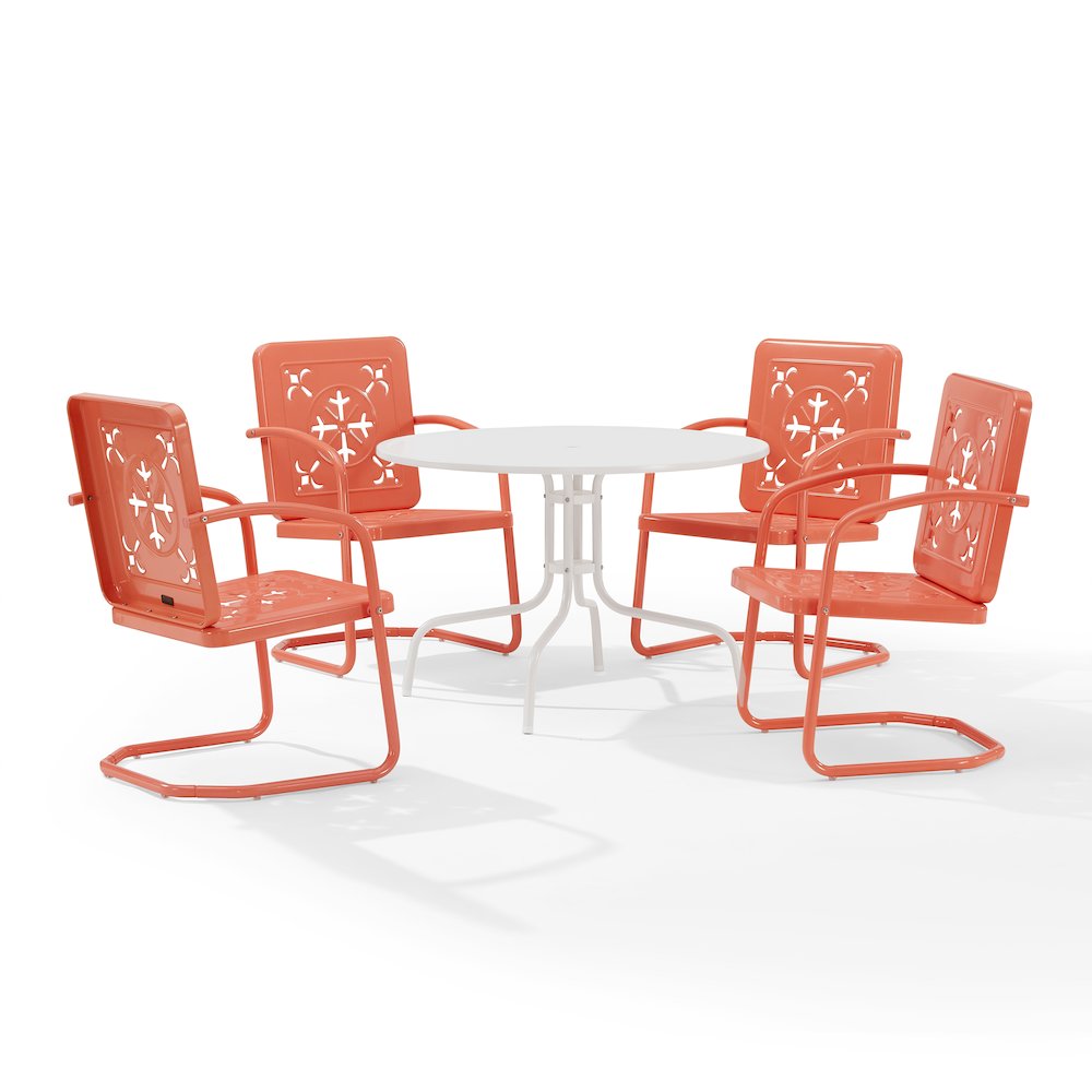 Azalea 5-Piece Round Retro Outdoor Dining Set - Table & 4 Chairs. Picture 1