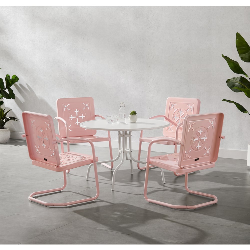 Azalea 5-Piece Round Retro Outdoor Dining Set - Table & 4 Chairs. Picture 4