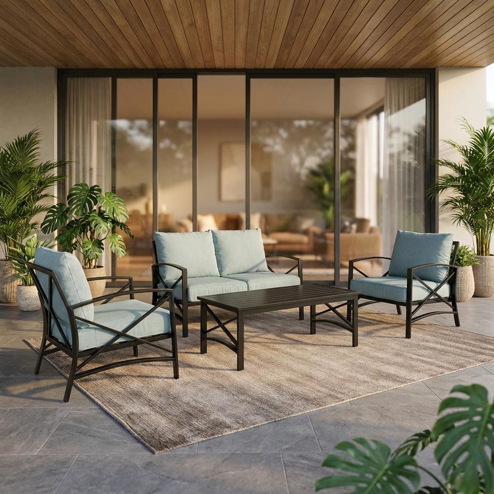 Outdoor 4-Piece Furniture Set with Loveseat, Coffee Table, & Two Chairs. Picture 2