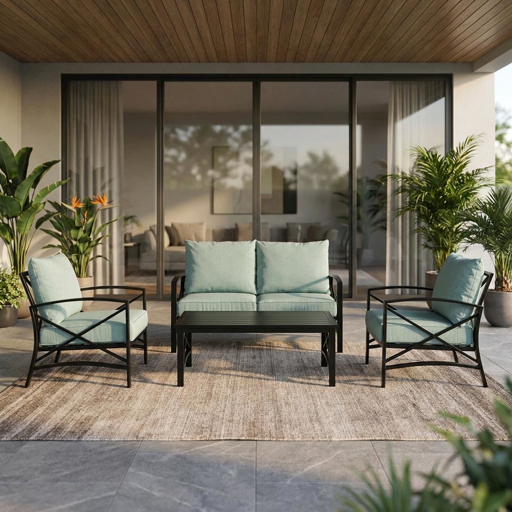 Outdoor 4-Piece Furniture Set with Loveseat, Coffee Table, & Two Chairs. Picture 3