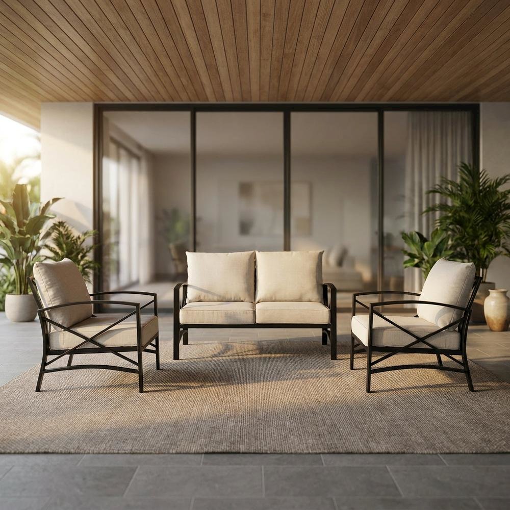 3-Piece Outdoor Patio Furniture Set with Loveseat and 2 Chairs in Bronze Finish. Picture 2