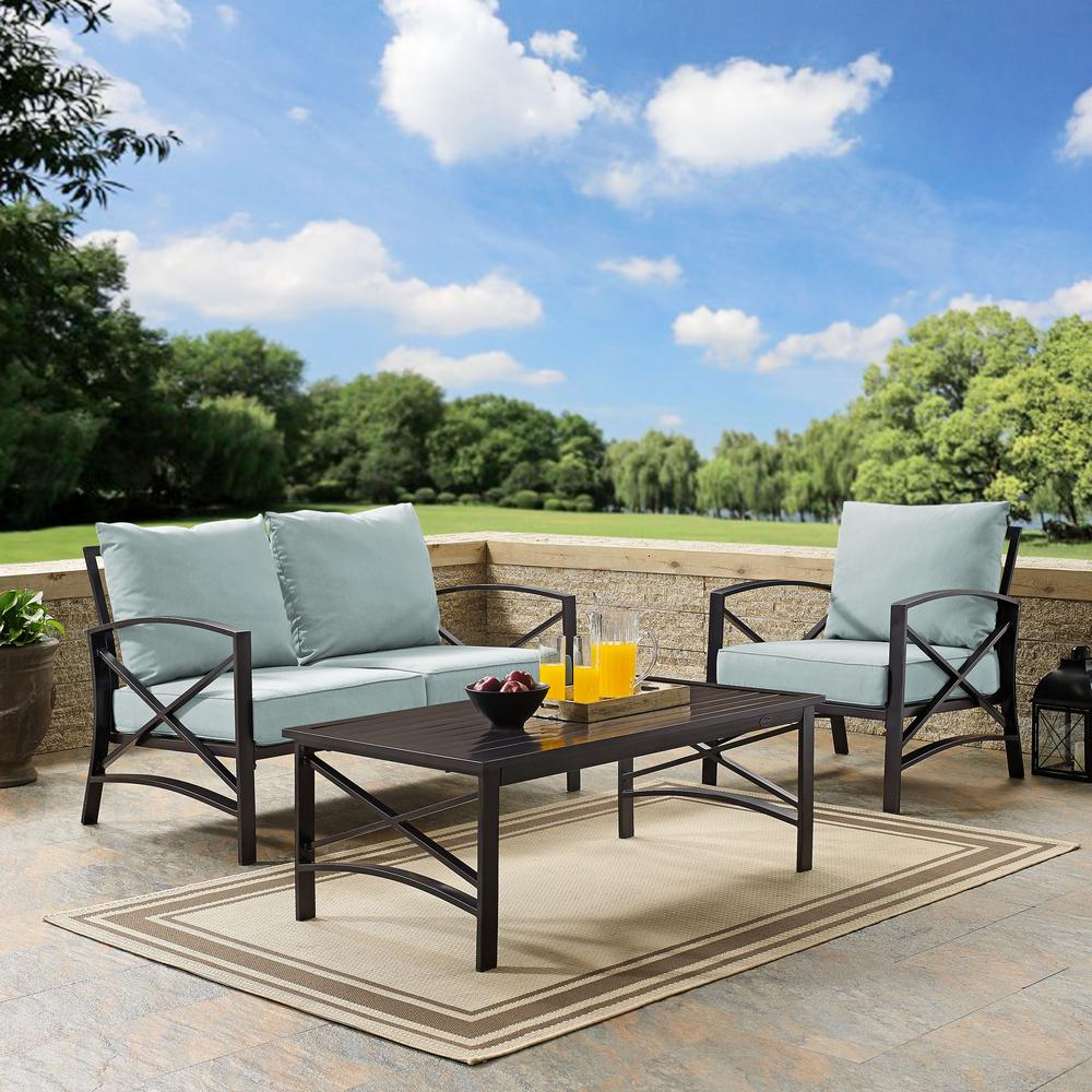 Kaplan 3Pc Outdoor Loveseat Patio Furniture Set, Loveseat, Chair, & Coffee Table. Picture 2