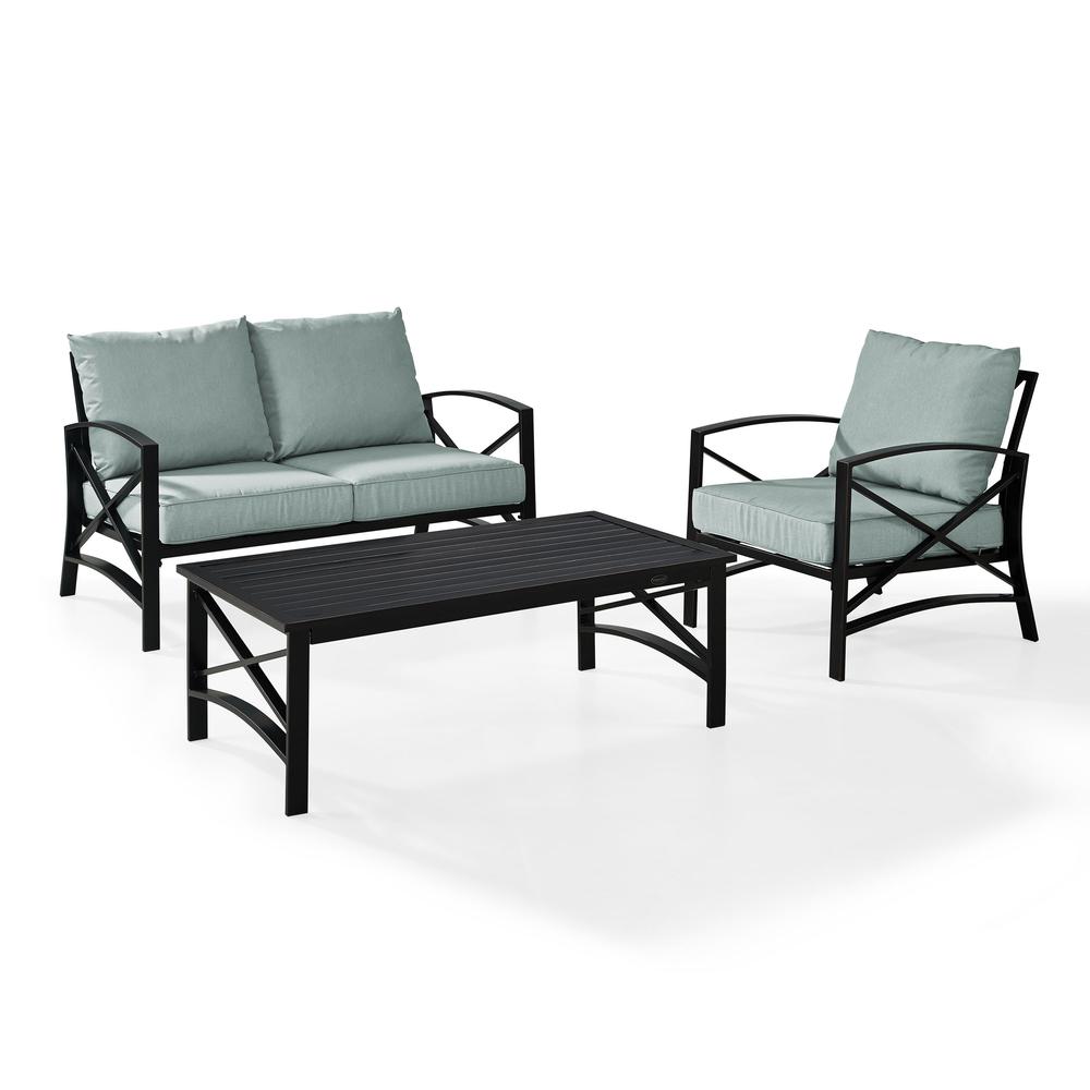Kaplan 3Pc Outdoor Loveseat Patio Furniture Set, Loveseat, Chair, & Coffee Table. Picture 1