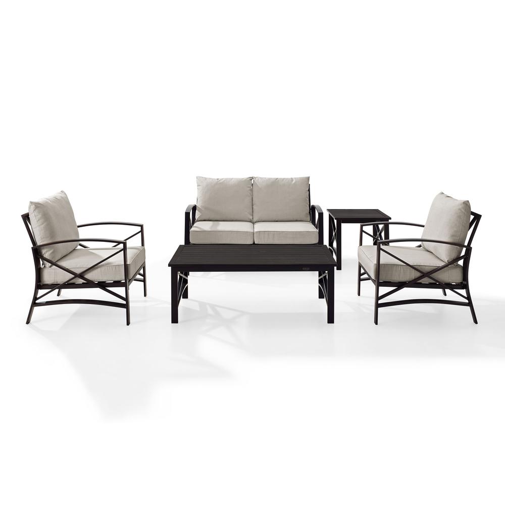 5Pc Outdoor Loveseat Furniture Set, Loveseat, 1 Coffee/1 Side Table, 2 Armchairs. Picture 6