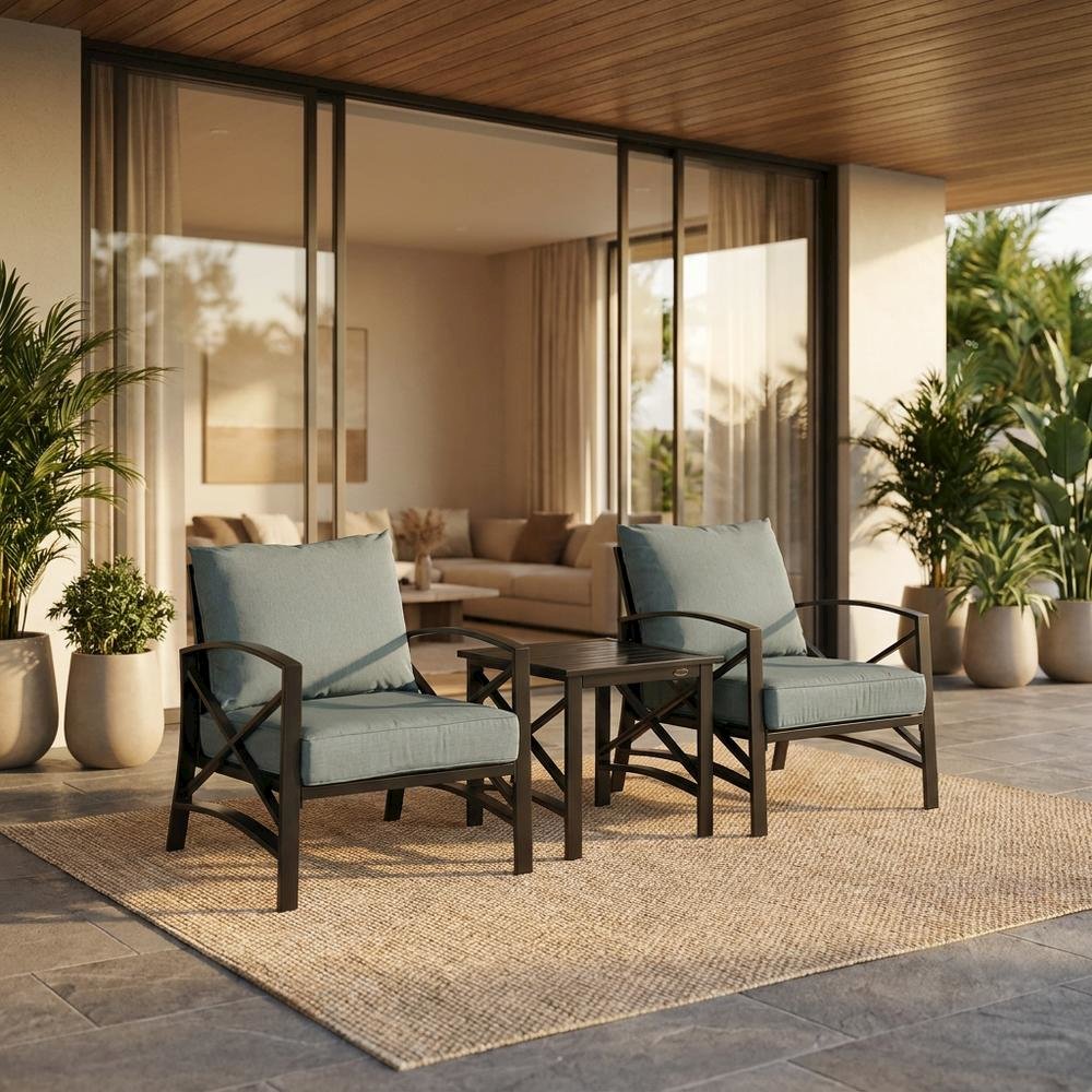 Outdoor Furniture Set with Side Table and 2 Chairs in Oil Rubbed Bronze Finish. Picture 3