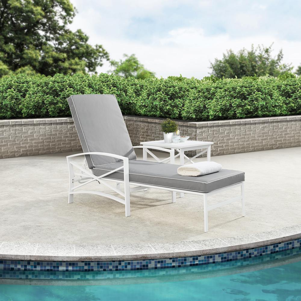 Kaplan Outdoor Metal Chaise Lounge Gray/White. Picture 3