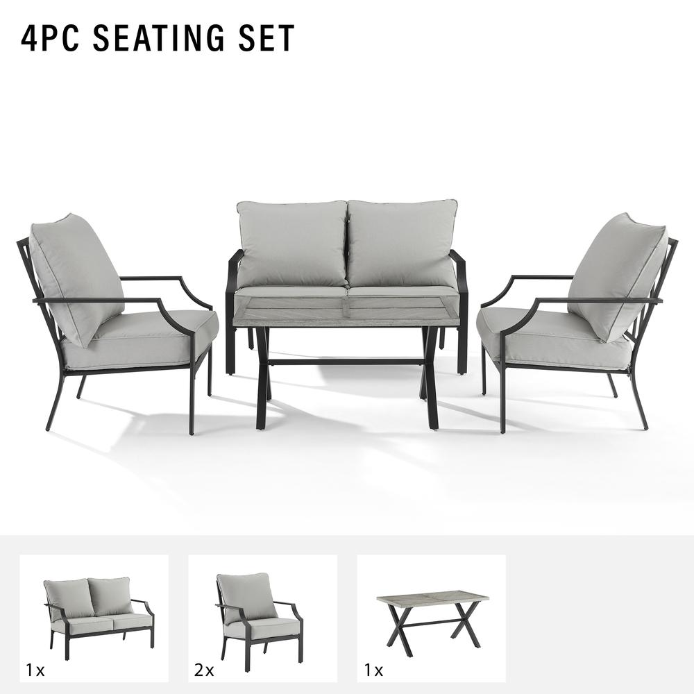 Otto 4Pc Outdoor Loveseat Furniture Set, Loveseat, Coffee Table, & 2 Armchairs. Picture 7