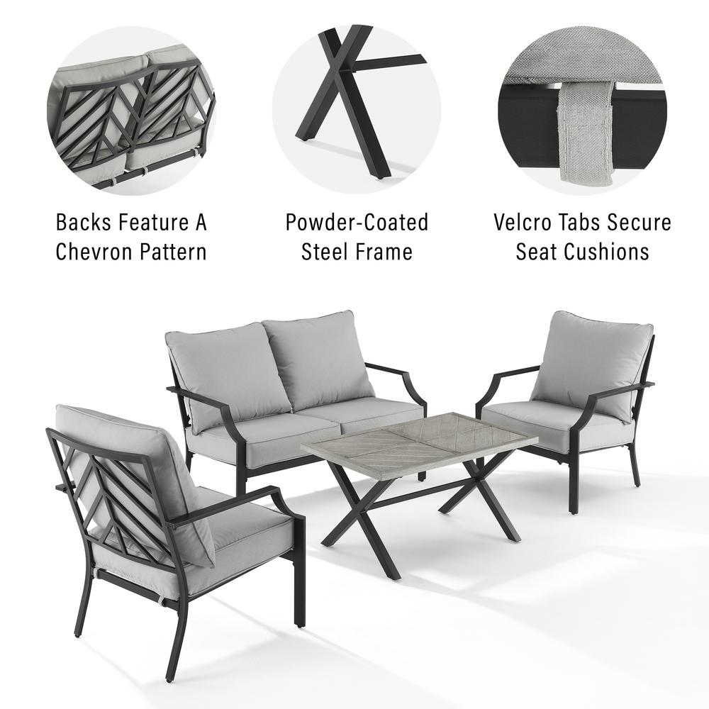 Otto 4Pc Outdoor Loveseat Furniture Set, Loveseat, Coffee Table, & 2 Armchairs. Picture 8